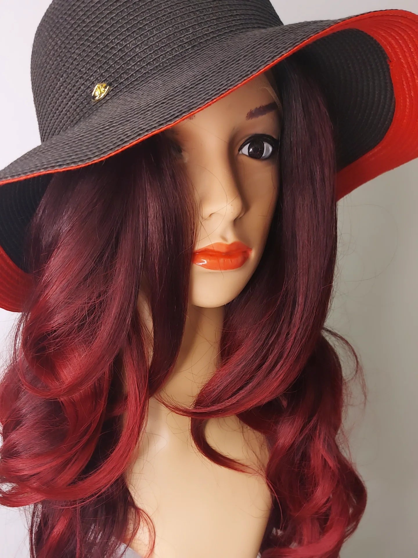 WASP Synthetic Lace Front Wig-A striking black-to-crimson ombré melt